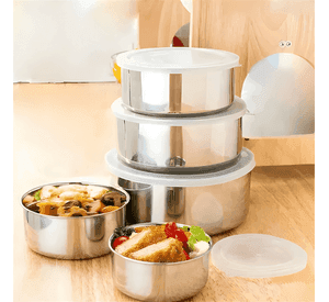 Pack 5 bowls cocina acero inoxidable con tapa apilables