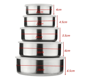 Pack 5 bowls cocina acero inoxidable con tapa apilables