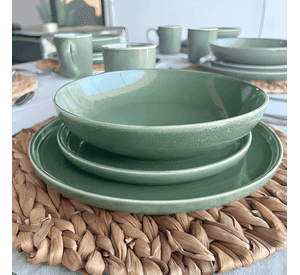 Set 6 bowl redondo ceramica 21.8 x 4.5 CM rustica Verde #12