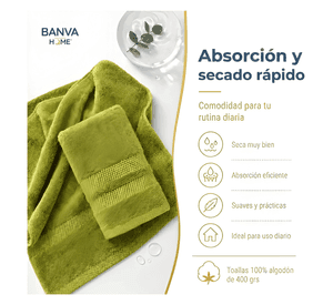 Juego 4 toalla bano algodon manos toallon cuerpo 400gr Lima