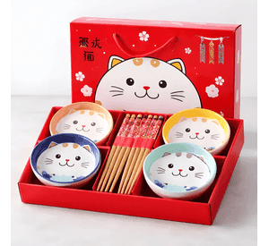 Set bowls + palillos gatito 4und
