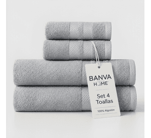 Juego 4 toalla bano algodon manos toallon cuerpo 400gr Gris