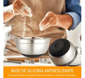 3 bowls con tapa acero inoxidable y base antideslizante #3