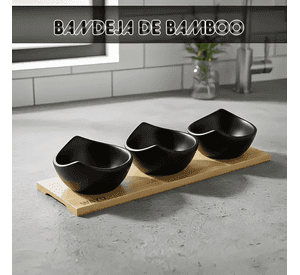 De bowls de cerámica para aperitivos con bandeja de bambú