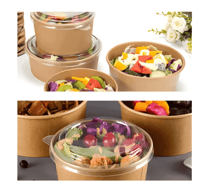 100 bowl envase recipiente kraft alimentos tapa pet 750ml