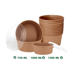 Envase bowl polipapel kraft 1000cc c/tapa 50 unidades #5