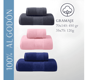 Set 2 toalla baño+mano 100% algodón alta absorción