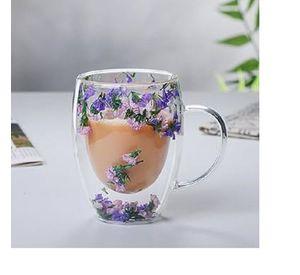 TAZAS DOBLE PARED CON FLORES ETERNAS COLOR MORADAS  350ML 12cm * 8 cm