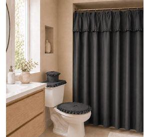Juego Cortina Recogida para Baño Lisa Grafito