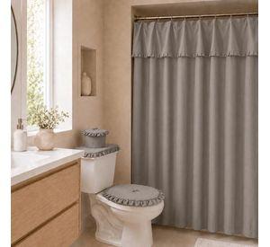 Juego Cortina Recogida para Baño Lisa Gris Perla