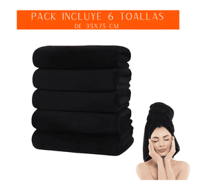 Pack 6 toalla peluqueria hotel barberia spa gym 35x75 Negra