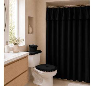 Juego Cortina Recogida para Baño Lisa Negro