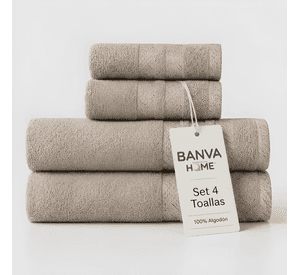 Juego 4 toalla bano algodon manos toallon cuerpo 400gr Beige