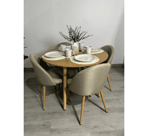Silla de Comedor Nordica Gabrielle Tapizada en Lino con Patas Metal Símil Madera