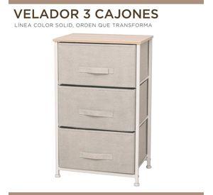 Cajonera Velador Organizador 3 Cajones Metal Madera Tela