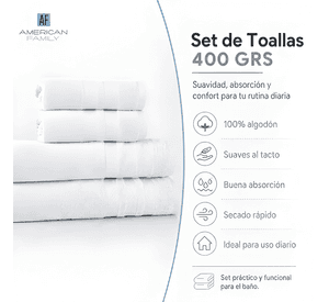 Juego 4 toallas de bano de algodon 400gr grandes cannon