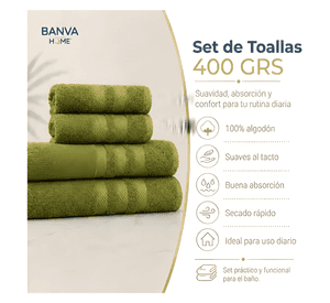 Juego 4 toalla bano algodon manos toallon cuerpo 400gr Lima