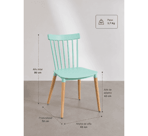 Silla de Comedor Windsor Nórdica de Polipropileno con Patas de Madera