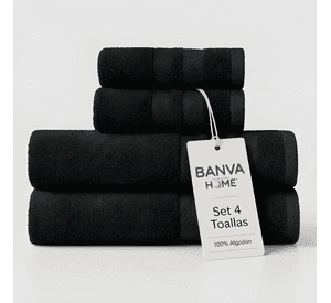 Juego 4 toalla bano algodon manos toallon cuerpo 400gr Negro