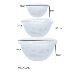 Set 3 recipiente de ensalada bowl redondo plastico multiuso