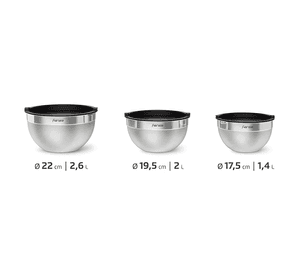 Bowls acero inoxidable 3 unidades tapa de plástico Gris