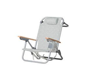 Silla De Playa Aluminio Madera Y Tela Resistente Gris Miglu