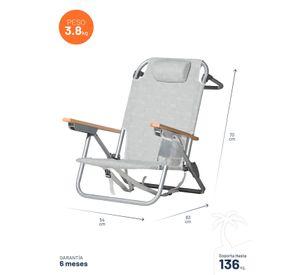 Silla De Playa Aluminio Madera Y Tela Resistente Gris Miglu
