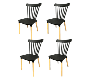 Pack 4 Sillas de Comedor Windsor Nórdica de Polipropileno con Patas de Madera