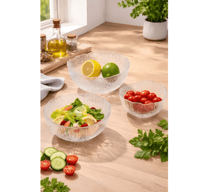 Set 3 bowls ensaladera vidrio texturizado cocina elegante