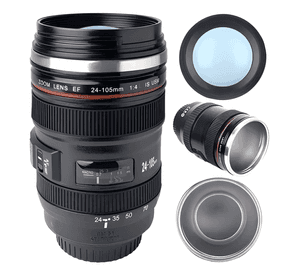 Tazón taza cafe mug tipo lente camara fotografica aluminio