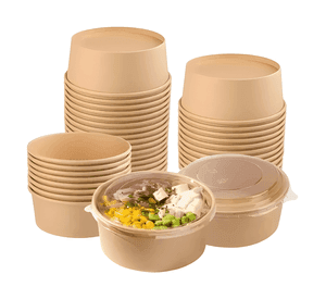 100 bowls kraft con tapa plástica envases 750cc Beige