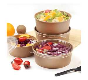 100 bowls kraft con tapa plástica envases 750cc Beige