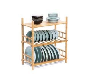 Secador Escurridor De Platos Bambú 3 Niveles Organizador