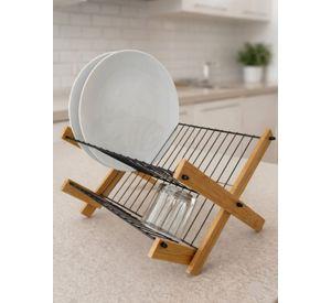 Escurridor De Platos Plegable Madera Bambú Diseño Moderno