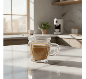 Taza De Vidrio Acanalada Con Tapa Y Asa 200ml