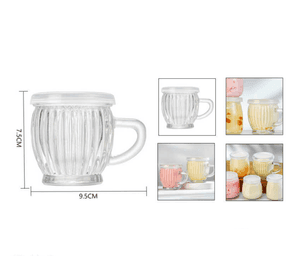 Taza De Vidrio Acanalada Con Tapa Y Asa 200ml