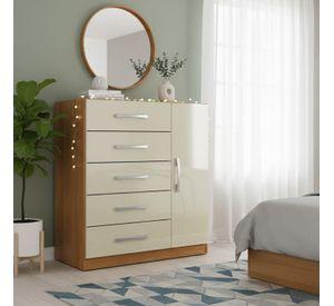Combo comoda 5 cajones 1 puerta + librero off white r5116