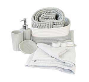 Set de baño cerámica Lucia gris 18 piezas