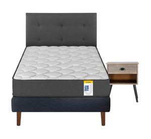 Cama europea Juvenil 1.5 plazas box + 1 respaldo Royal + 1 velador Rock