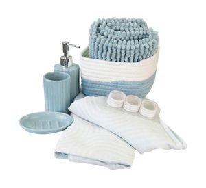 Set de baño cerámica Lucia aqua marino 18 piezas