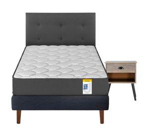 Cama europea Juvenil 1.5 plazas + 1 respaldo Royal + 1 velador Rock