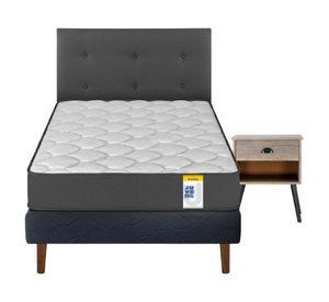 Cama europea Juvenil 1 plaza + 1 respaldo Royal + 1 velador Rock