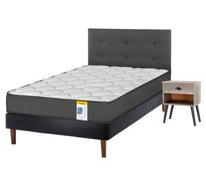 Cama europea Juvenil 1.5 plazas + 1 respaldo Royal + 1 velador Rock