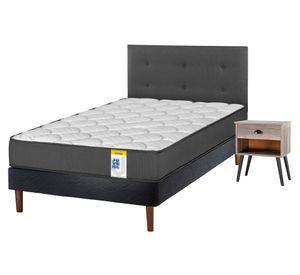 Cama europea Juvenil 1 plaza + 1 respaldo Royal + 1 velador Rock