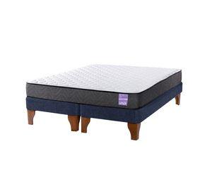 Cama Europea 2 Plazas 150x190 cm Base Colchón Madera Azul