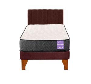Cama Europea 1 Plaza Aura + Respaldo Tubular Madera Burdeo