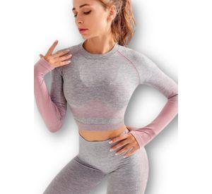 Conjunto Fitness Rosado Gimnasio 2 Piezas Manga Larga Sin Costuras