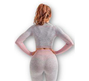 Conjunto Fitness Rosado Gimnasio 2 Piezas Manga Larga Sin Costuras