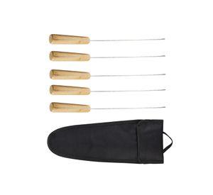 Set 5 Fierros Anticuchos Asado Madera