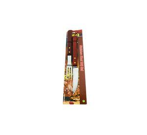 Set Asado Parrilla 2 Piezas Acero Inoxidable Madera
